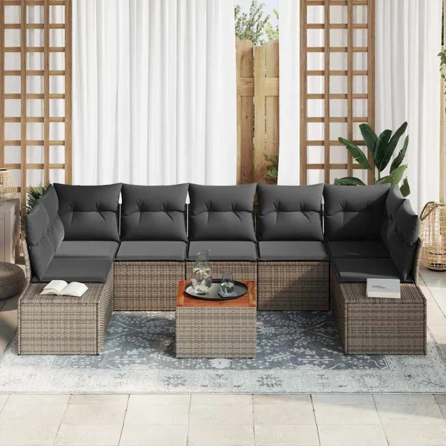 vidaXL Tuin Sofa Set 8 st Grijs Poly riet, foto 3