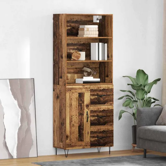 vidaXL Hoge kast 2 st Oudhout 69,5 x 34 x 180 cm Bewerkt hout en glas Bruin