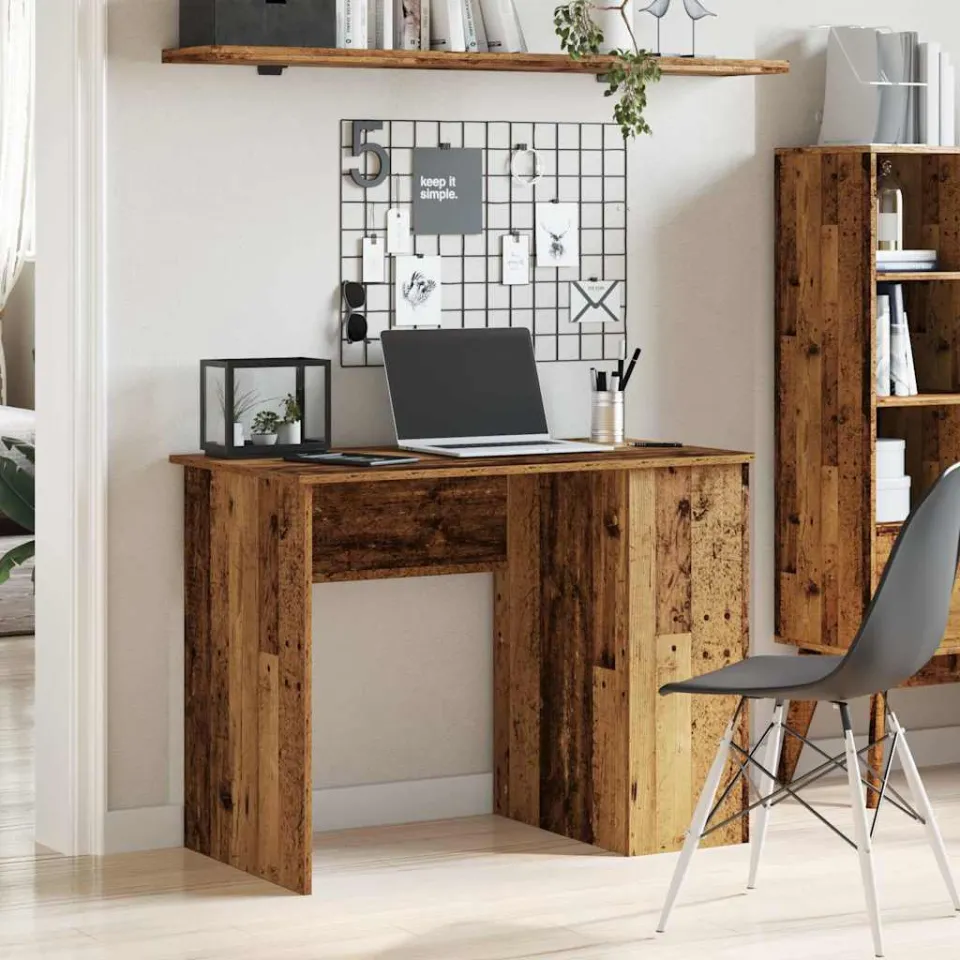vidaXL Bureau 100x55x75 cm bewerkt hout oud houtkleurig bruin, foto 3