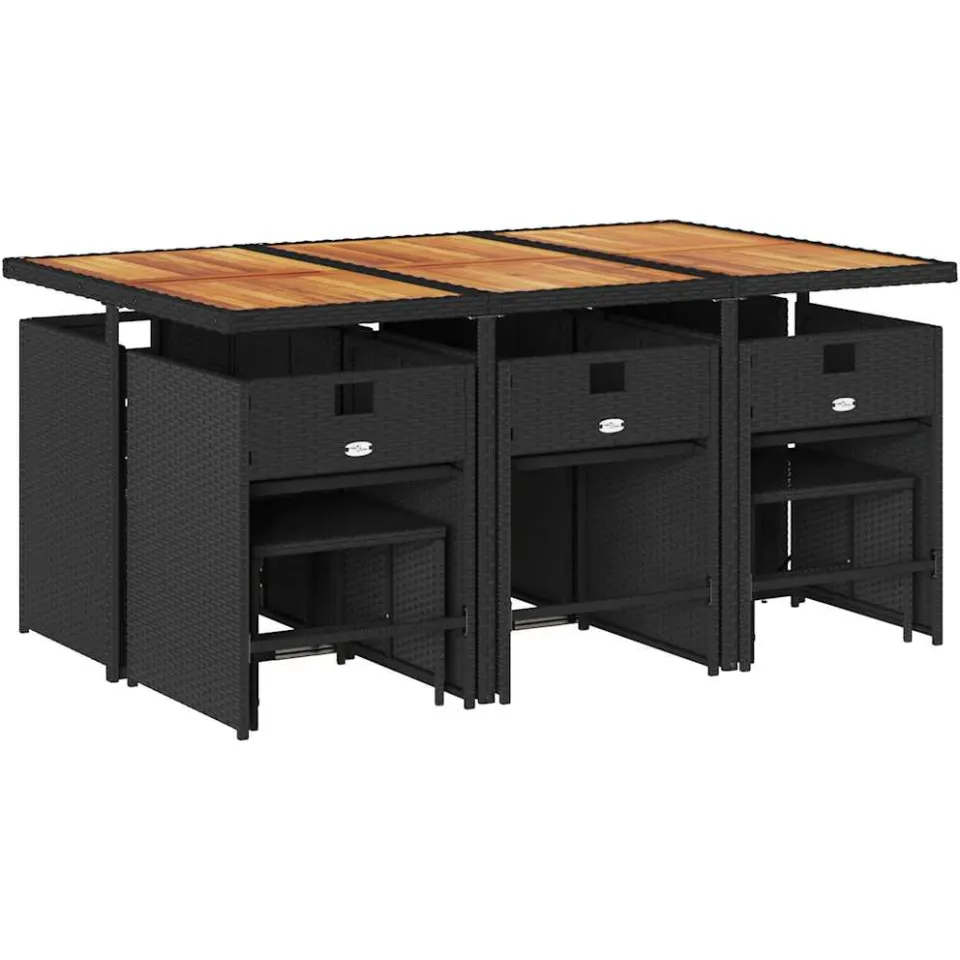vidaXL 11-delige Tuinset met kussens poly rattan zwart, foto 2