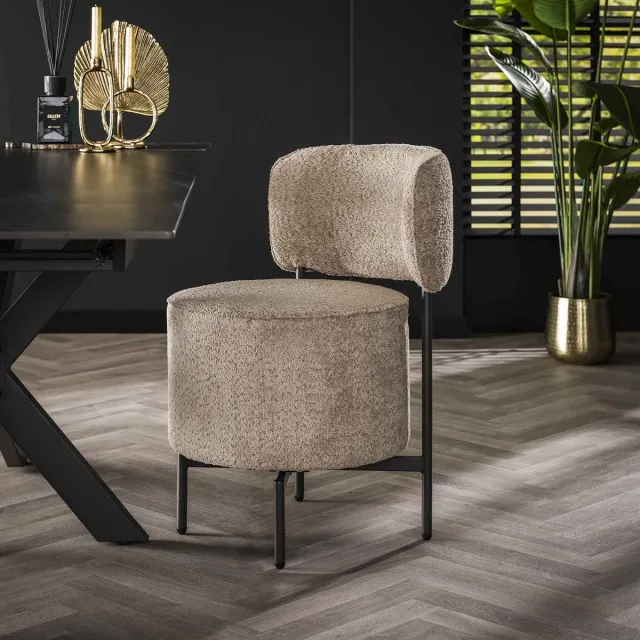 Dimehouse Set van 2 Draaibare Eetkamerstoelen Bouclé Lima - Rond - Zonder Armleuningen Grijs