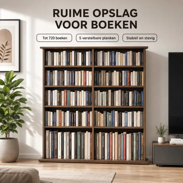 Parasha Nova Boekenkast - Opbergruimte voor boeken met 16 compartimenten en 12 planken Bruin