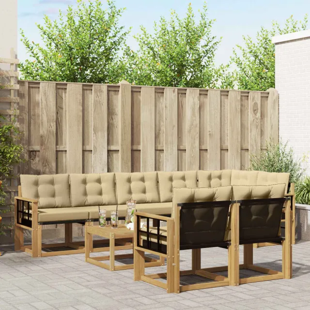 vidaXL Buiten bankenset 9 st 8-zits Wit en Beige