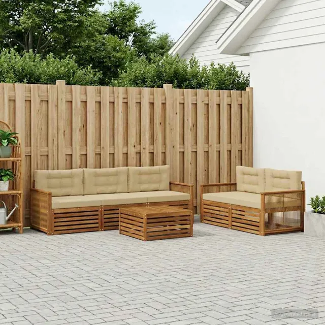 vidaXL Buiten bankenset 6 st 5-zits Natuurlijk en Beige
