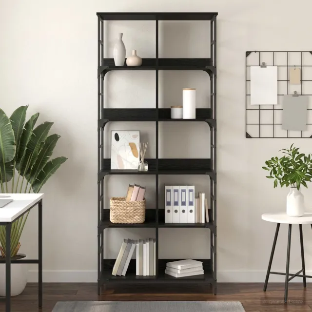 vidaXL Boekenkast 8-laags 78,5 x 33 x 188,5 cm metaal PB Zwart eiken