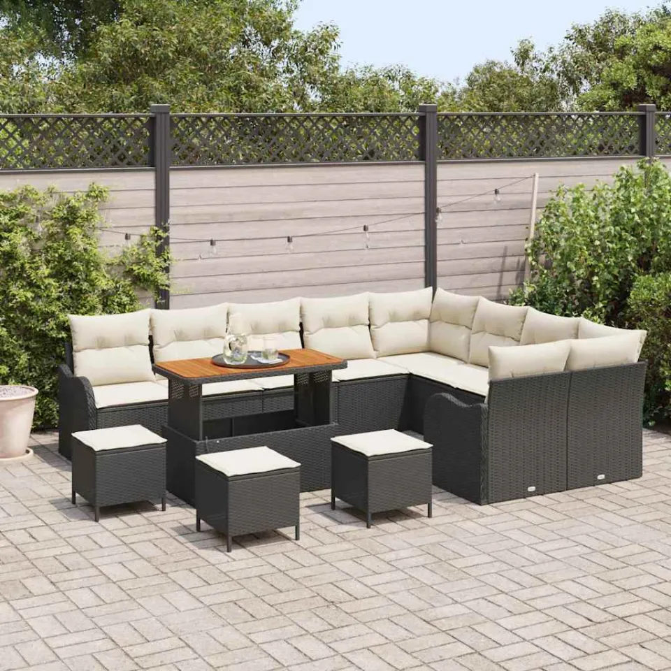vidaXL Tuinbankenset 13 st Zwart poly rattan, foto 3