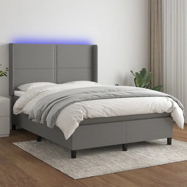 vidaXL Boxspring met matras en LED stof donkergrijs 140x190 cm grijs