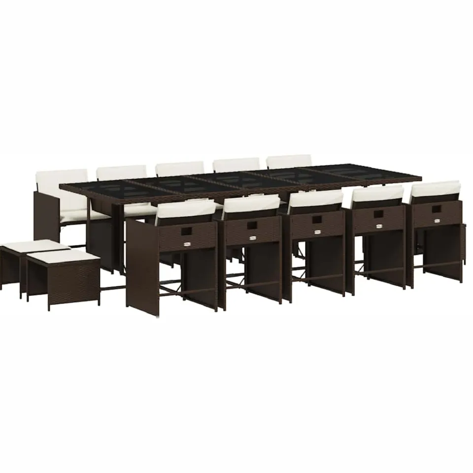 vidaXL 15-delige Tuinset met kussens poly rattan bruin, foto 3