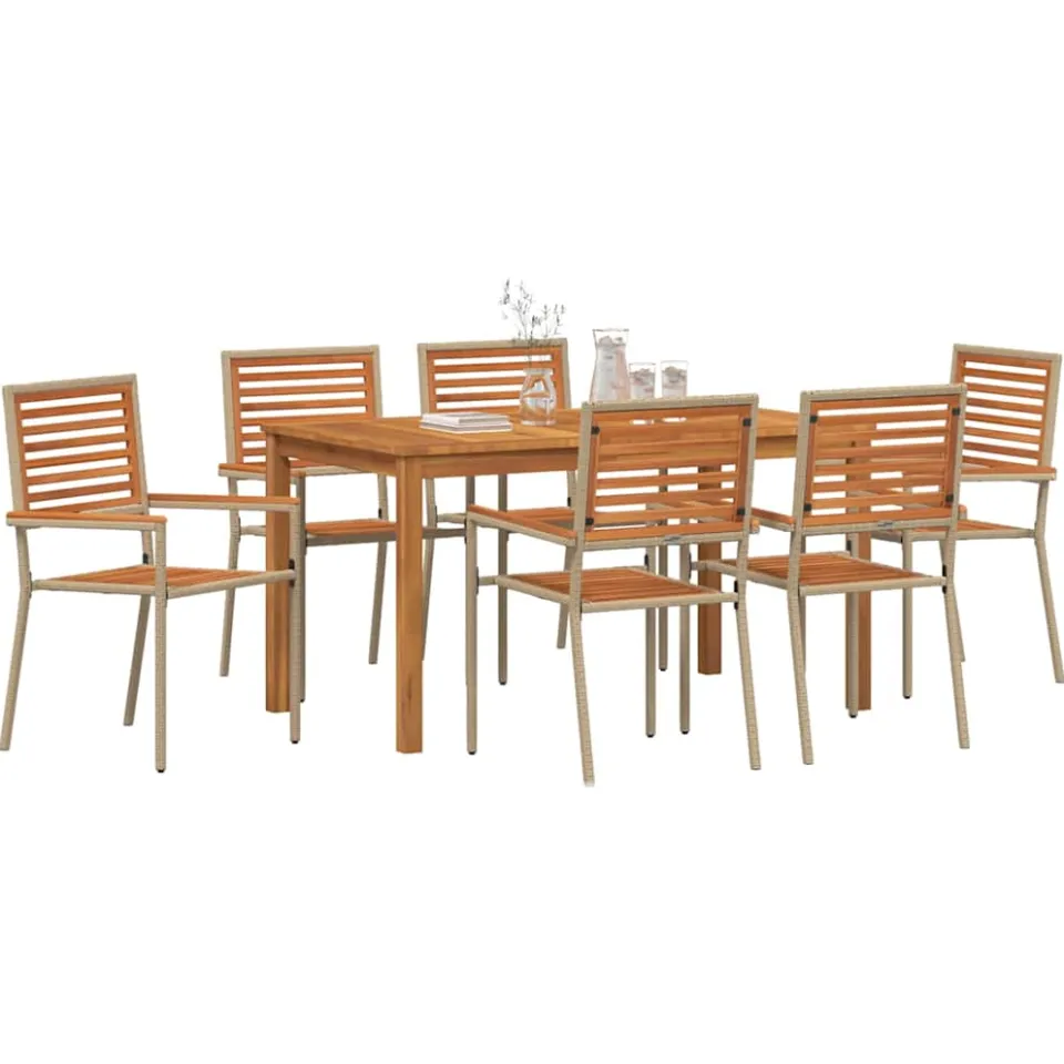 vidaXL Tuin eettafelset 7 st Beige Massief Acaciahout