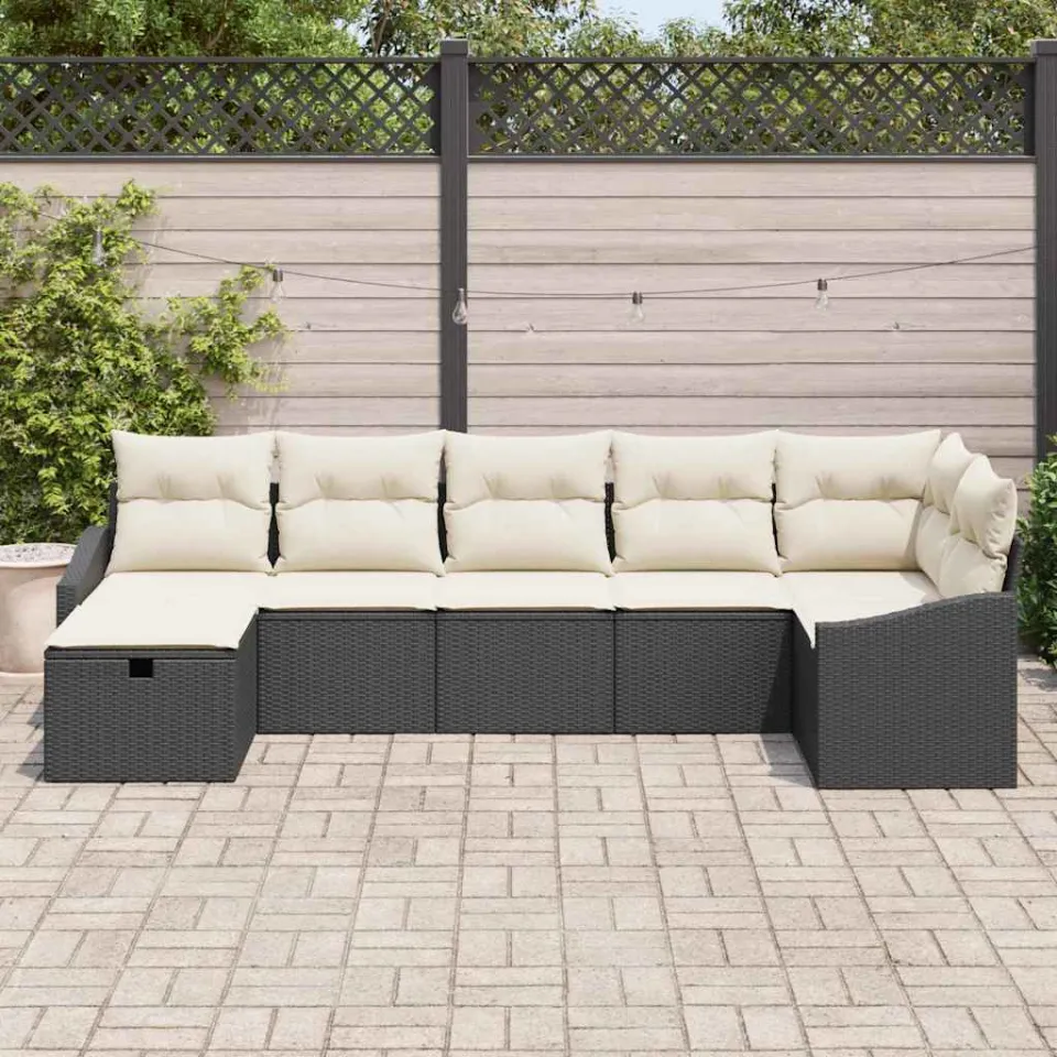 vidaXL Bankstel 7 st poly rattan zwart, foto 3