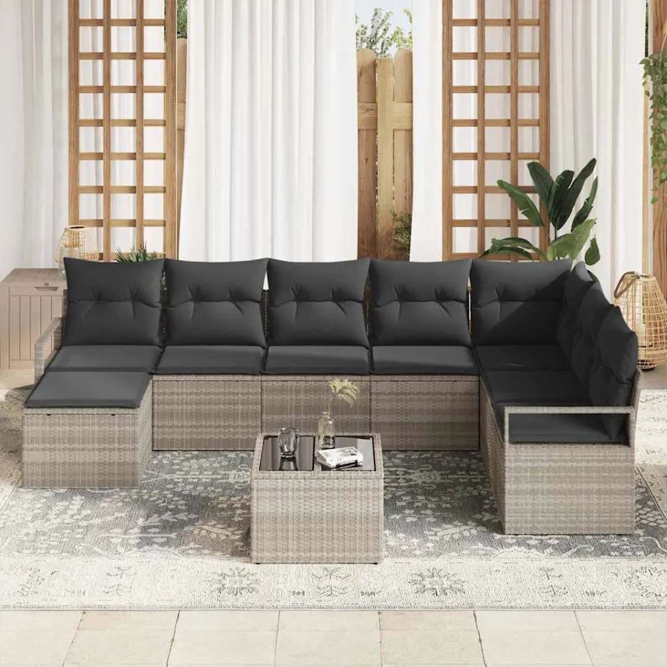 vidaXL Bankstel 8 st Lichtgrijs poly rattan, foto 3