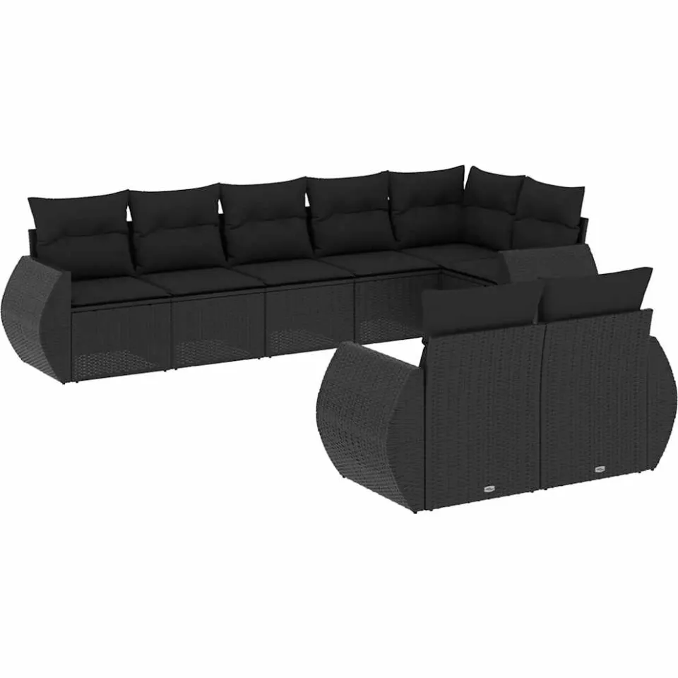 vidaXL 8-delige Loungeset met kussens poly rattan zwart, foto 3