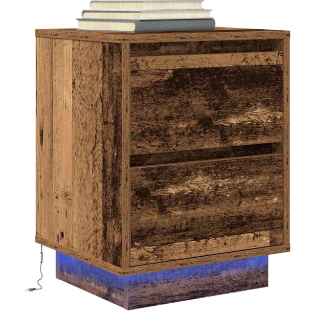 vidaXL Nachtkastje met LED-verlichting 38x34x50 cm oud hout bruin