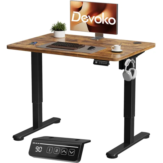 Devoko Elektrisch Verstelbaar Bureau 100x60 cm – Stille Motor met Geheugenfunctie – 4 Knoppen Handbediening – Compact Bureau – Bruin Bruin-60