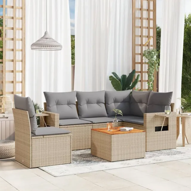 vidaXL 6-delige Loungeset met kussens poly rattan gemengd beige, foto 2