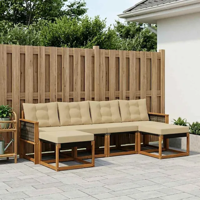 vidaXL Buiten bankenset 6 st 6-zits Natuurlijk en Beige