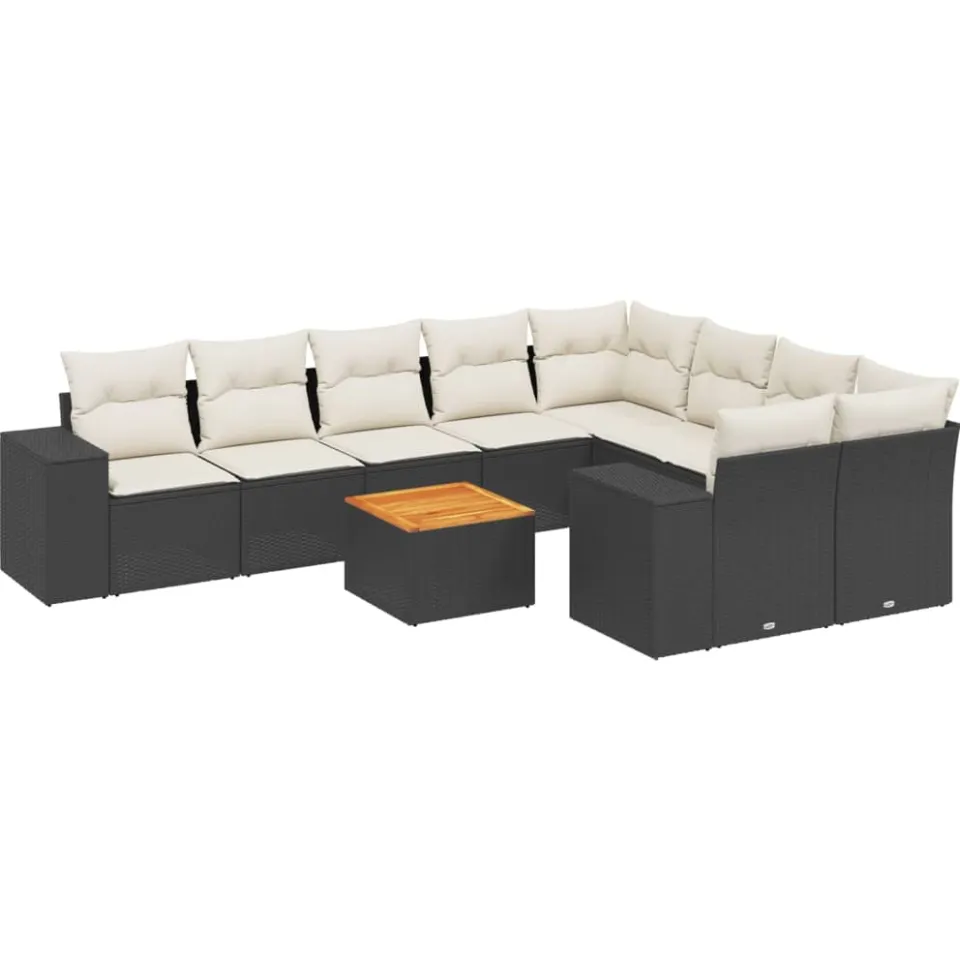 vidaXL 10-delige Loungeset met kussens poly rattan zwart, foto 3