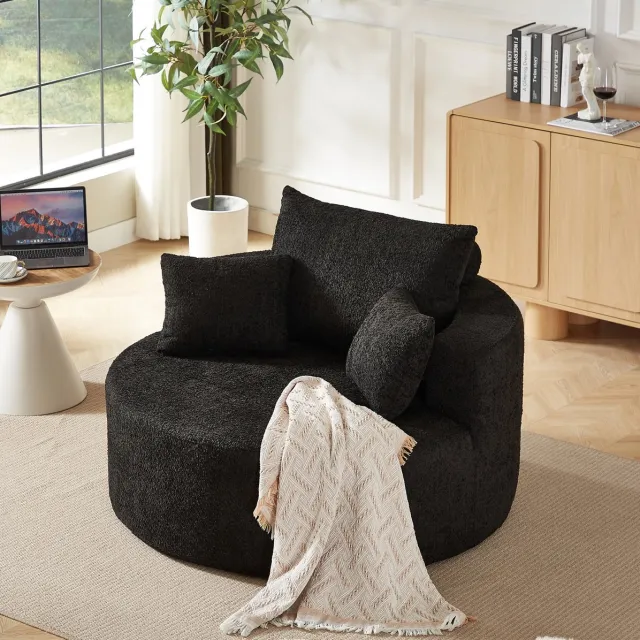 DESMIU Fauteuil - 1-Zits - Zonder Montage En Met Armleuningen - Voor Woonkamer, Slaapkamer En Lounge - Chenille - Zwart