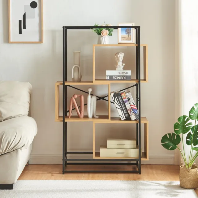 en.casa Boekenkast Rennebu open kast 126x80x33 cm zwart en eikenkleurig [en.casa]