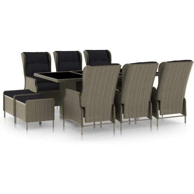 vidaXL 9-delige Tuinset met kussens poly rattan bruin, foto 2