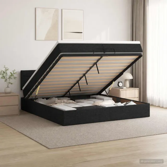 vidaXL Ottoman bed met matras met hoofdeinde Zwart 200 x 200 cm Stof