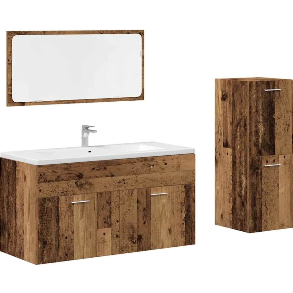 vidaXL 3-delige Badkamermeubelset bewerkt hout oud houtkleurig bruin, foto 3