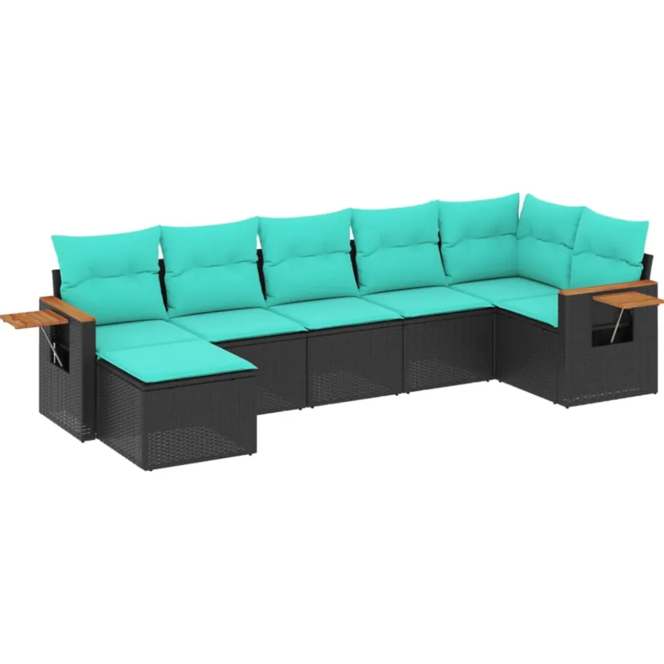 vidaXL 7-delige Loungeset met kussens poly rattan zwart, foto 3