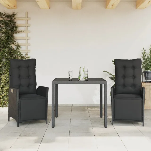 vidaXL 3-delige Tuinset met kussens poly rattan zwart, foto 2