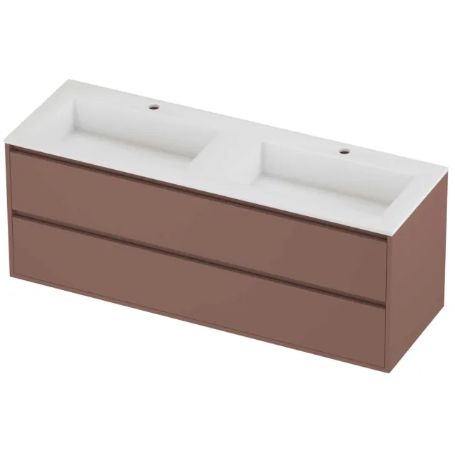 Proline Aristo Badmeubelset Polystone Elegant 2 Gaten 140x46x54 cm Glans Wit Beauty Blush Rosé Goud