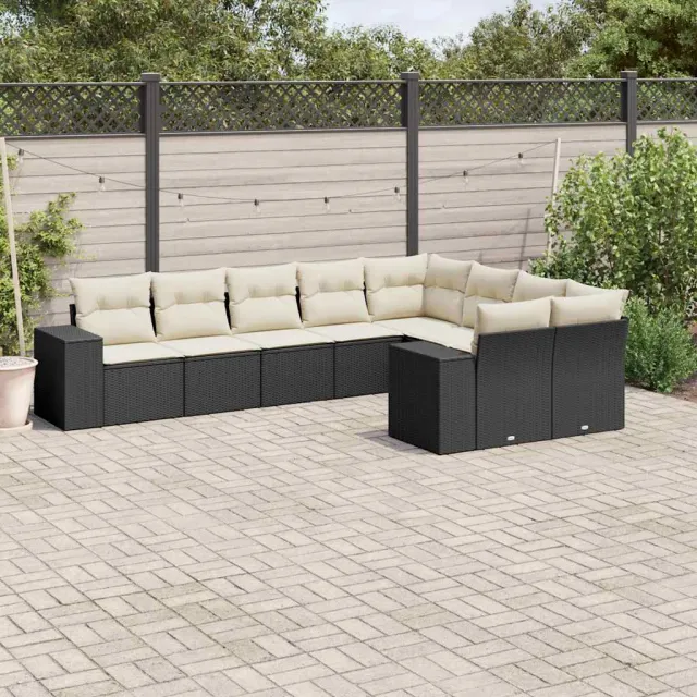 vidaXL 9-delige Loungeset met kussens poly rattan zwart, foto 2