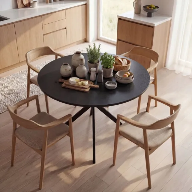 CHICFURN Ronde eettafel - 4 personen - krasbestendig - X-poten - zwart