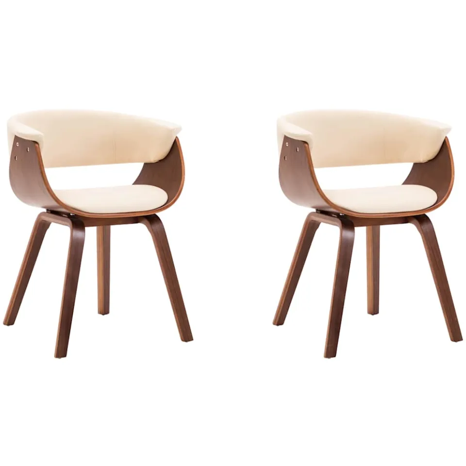 vidaXL Eetkamerstoelen 2 st gebogen hout en kunstleer crèmekleurig, foto 3