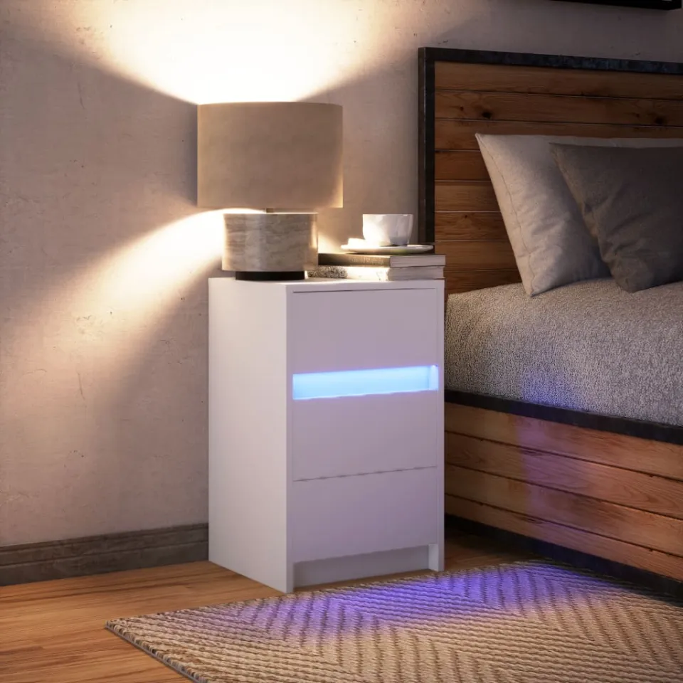 vidaXL Nachtkastje met LED-verlichting bewerkt hout wit, foto 4
