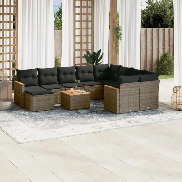 vidaXL 11-delige Loungeset met kussens poly rattan grijs, foto 2