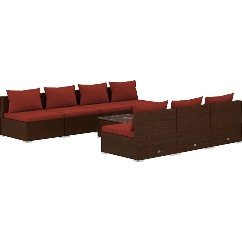 vidaXL 8-delige Loungeset met kussens poly rattan bruin, foto 3