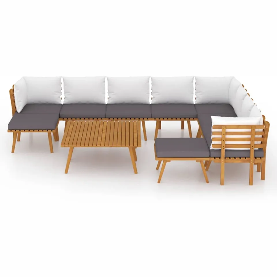 vidaXL 12-delige Loungeset met kussens massief acaciahout Bruin