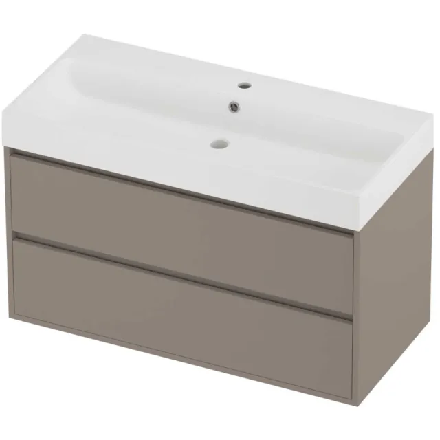 Proline Podium Badmeubelset Polystone Loft 1 Kraangat Greeploos 100x46x62 cm Mat White Clay Beige