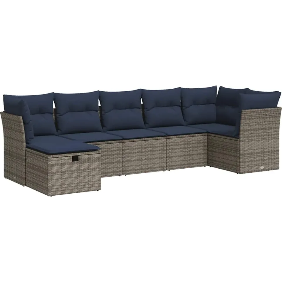vidaXL 7-delige Loungeset met kussens poly rattan grijs, foto 3