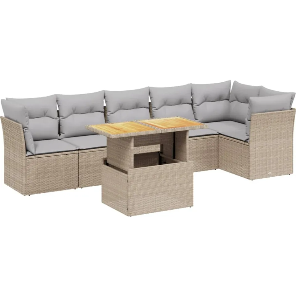 vidaXL 7-delige Loungeset met kussens poly rattan beige, foto 3