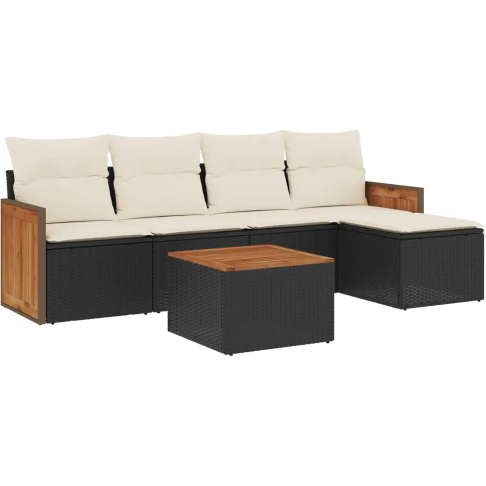 vidaXL 6-delige Loungeset met kussens poly rattan zwart, foto 3