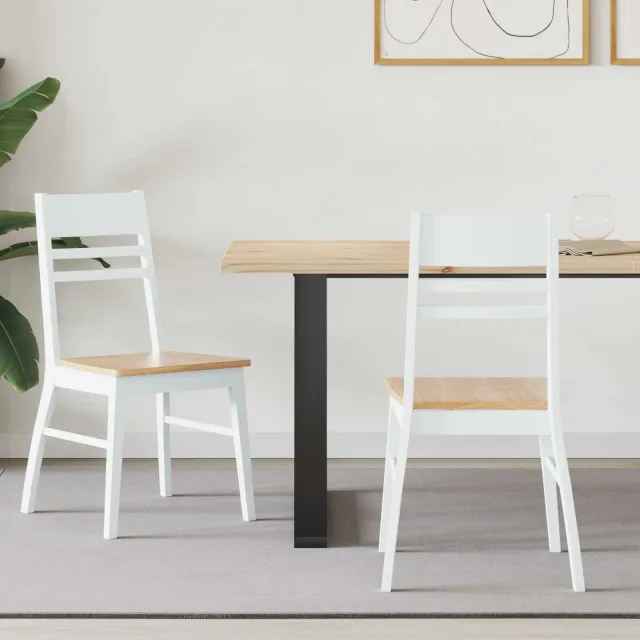 vidaXL Eettafelstoelen 2 st Massief Rubberhout Wit 43 x 54 x 89 cm