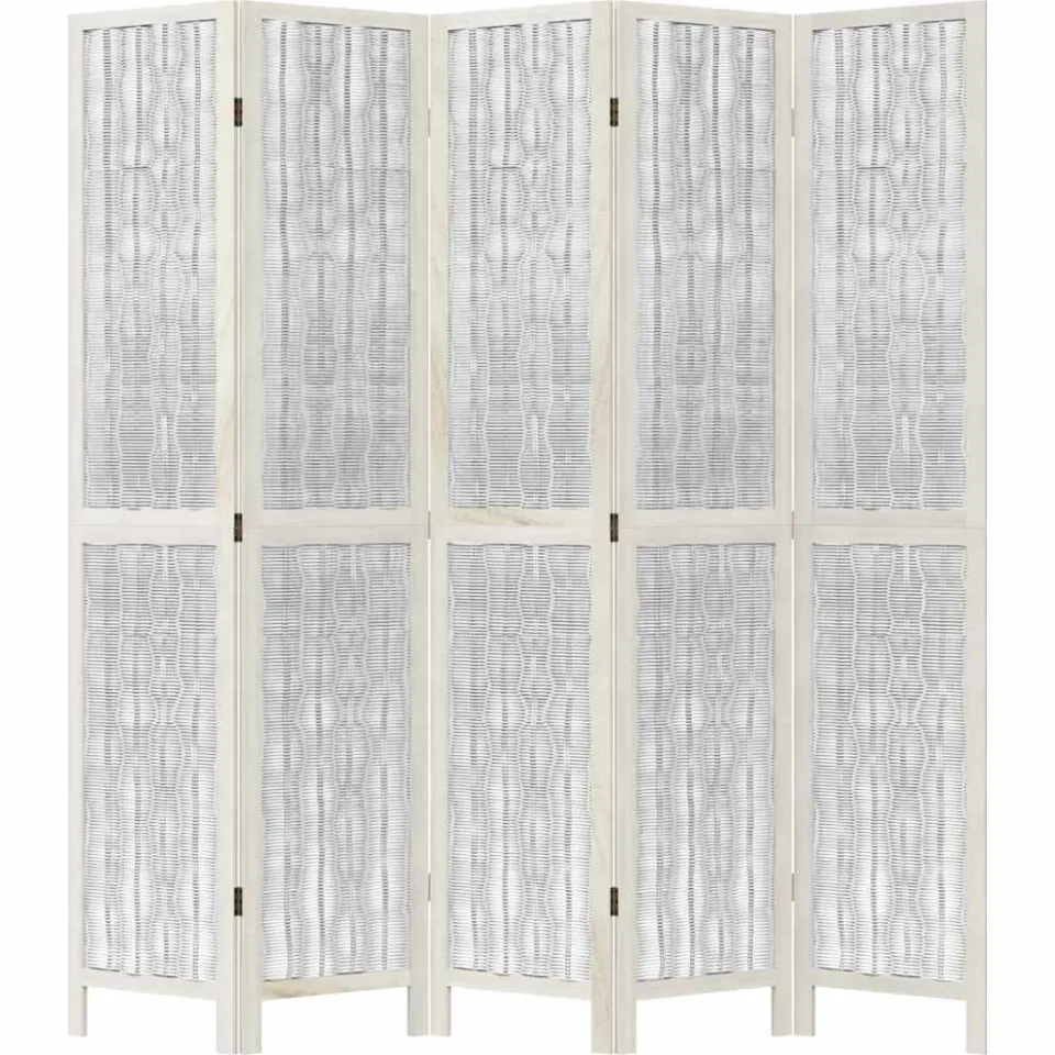 vidaXL Kamerscherm met 5 panelen massief paulowniahout wit, foto 4