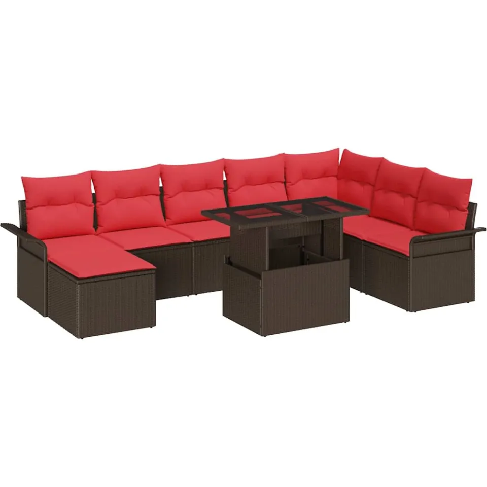 vidaXL Tuin Sofa Set 9 st Bruin [Synthetisch]: Poly Rattan