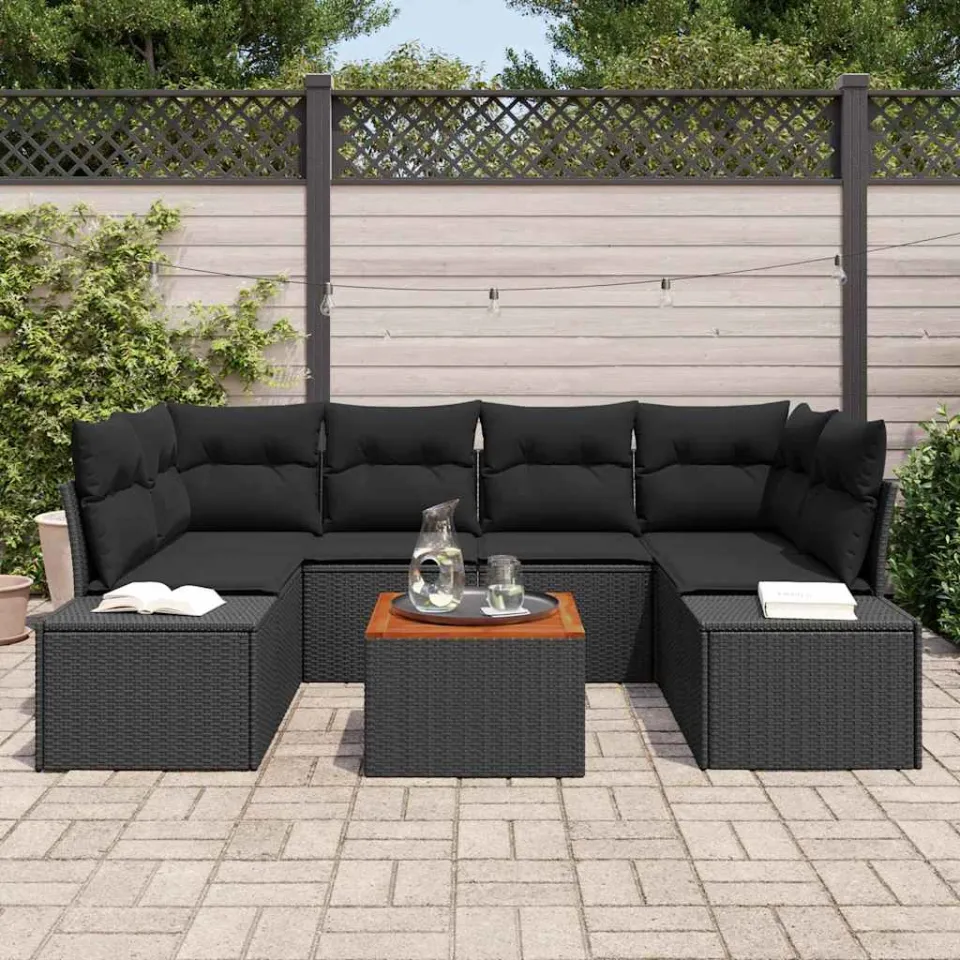 vidaXL Tuinbankenset 7 st Zwart poly rattan, foto 3