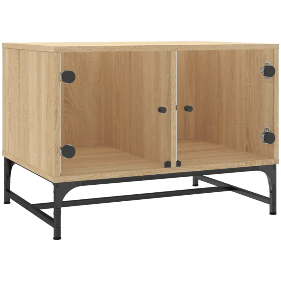 vidaXL Salontafel met glazen deuren 68,5x50x50 cm sonoma eikenkleurig, foto 3