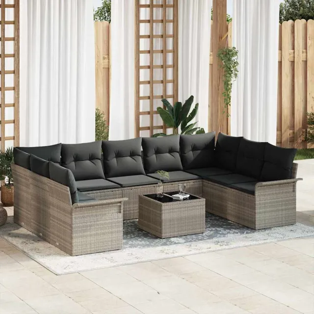 vidaXL Tuin Sofa Set 10 st Grijs poly rattan, foto 2