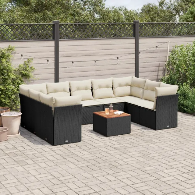 vidaXL 10-delige Loungeset met kussens poly rattan zwart