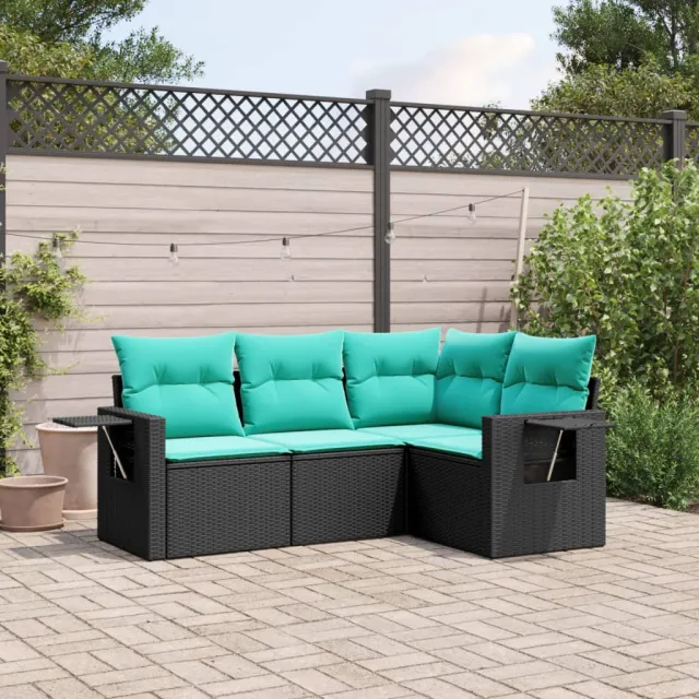 vidaXL 4-delige tuinbankset met kussens, zwart polyrotan, foto 2