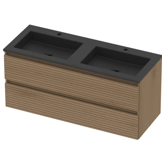 Basic-Line Aura 46 Badmeubelset Acryl 120x46x54 cm A46MZELO120D2 Lamello Oak Mat Zwart