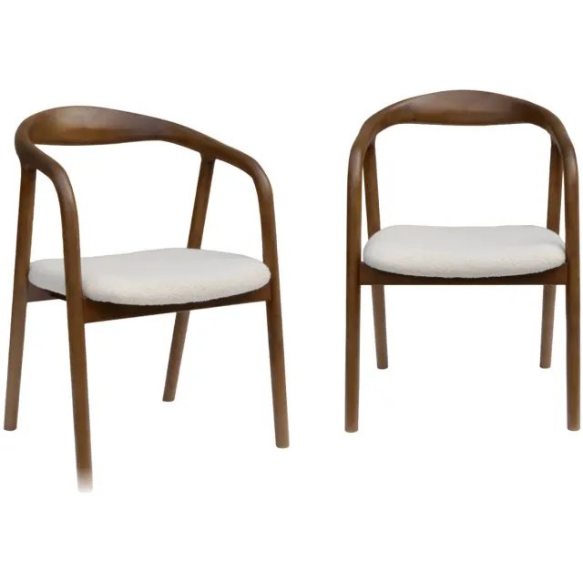 sweeek Set van 2 stoelen van rubberhout, zitting bouclé vintage - l 55 x b 57 x h 79 cm - sara walnoot